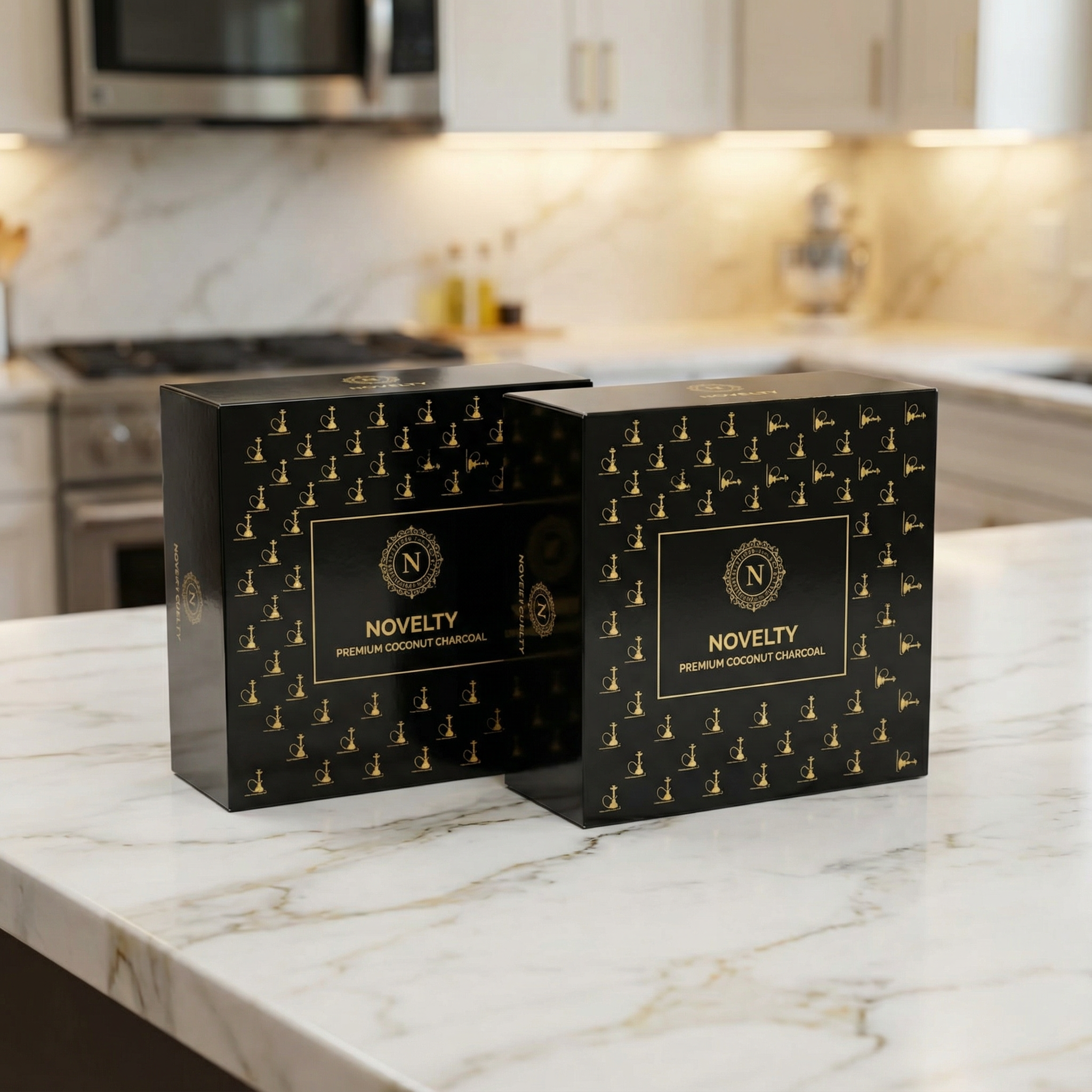Novelty Charcoal product on marble countertop